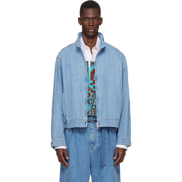  Dries Van Noten Blue Zip Denim Jacket 