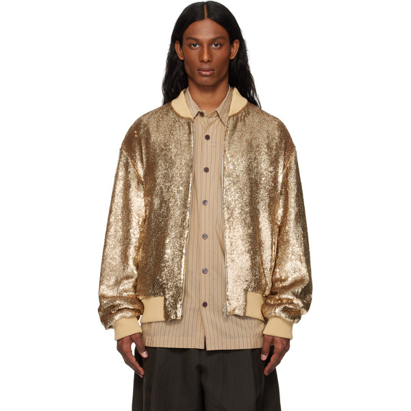  Dries Van Noten Gold Sequinned Bomber Jacket 