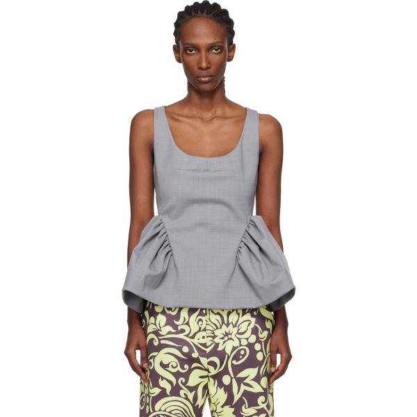  Dries Van Noten Gray Wool Peplum Blouse 