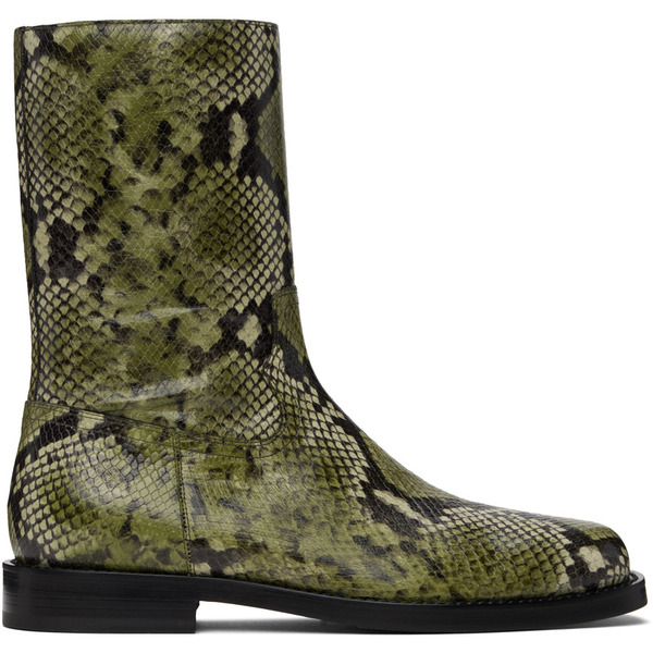  Dries Van Noten Green Snake-embossed Leather Boots 
