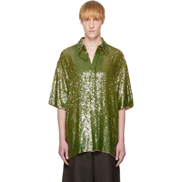  Dries Van Noten Khaki Sequin Shirt 