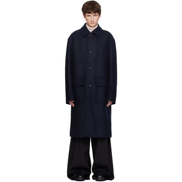  Dries Van Noten Navy Wool Coat 