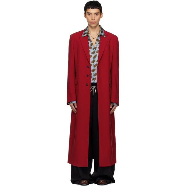  Dries Van Noten Red Wool Long Coat 