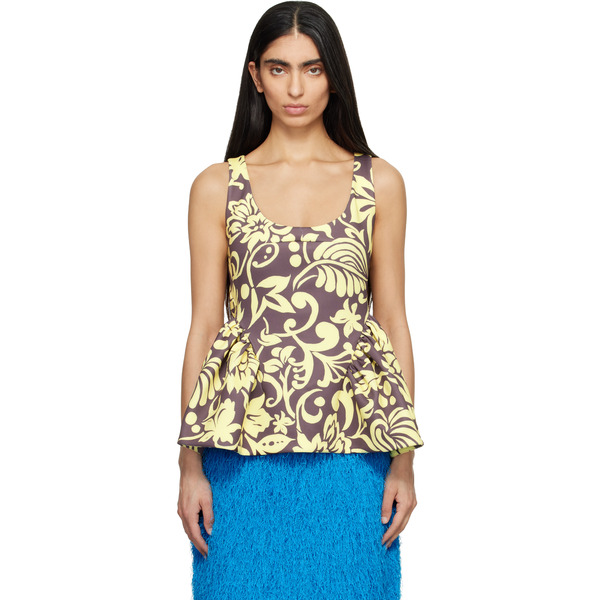  Dries Van Noten Taupe & Yellow Open Blouse 