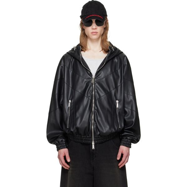  Dsquared2 Black Zipped Hoodie Faux-leather Jacket 