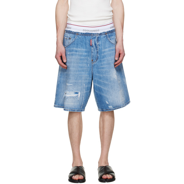  Dsquared2 Blue Light Wash Surfer Denim Shorts 