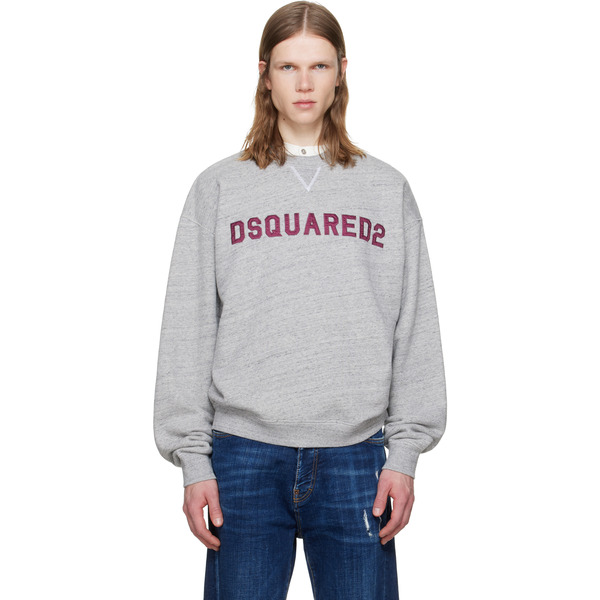  Dsquared2 Gray D2 College Short & Wide Crewneck Sweatshirt 