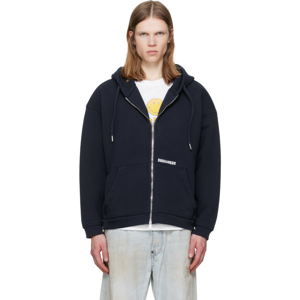  Dsquared2 Navy Dsquared2 Logo Boyfriend Fit Zipped Hoodie 