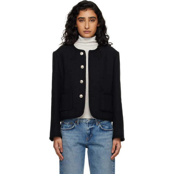  Dunst Black Classic Boucle Tweed Jacket 