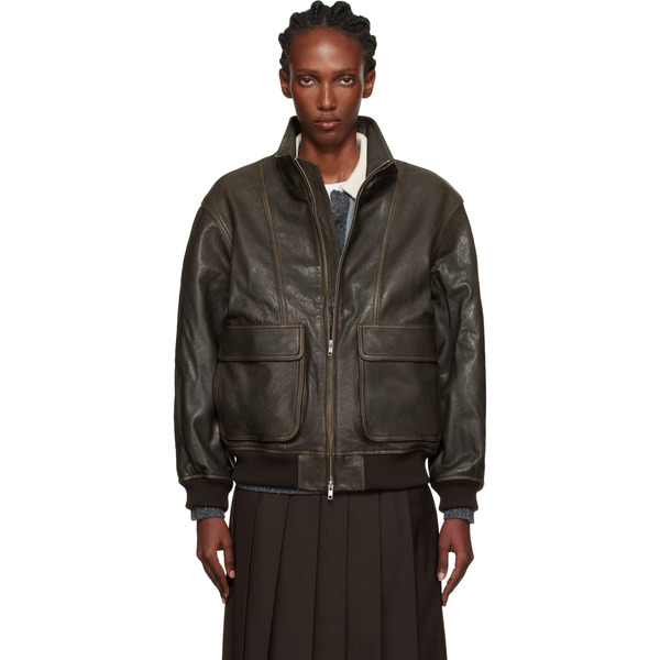  Dunst Brown Stand Collared Leather Jacket 