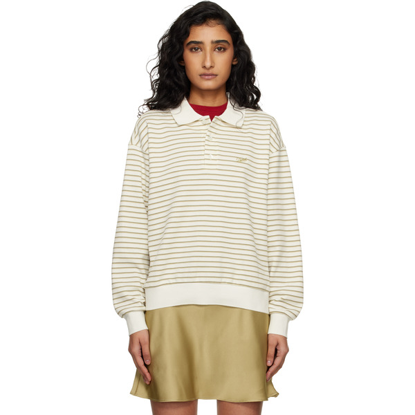  Dunst Off-white Striped Logo Collared Polo 