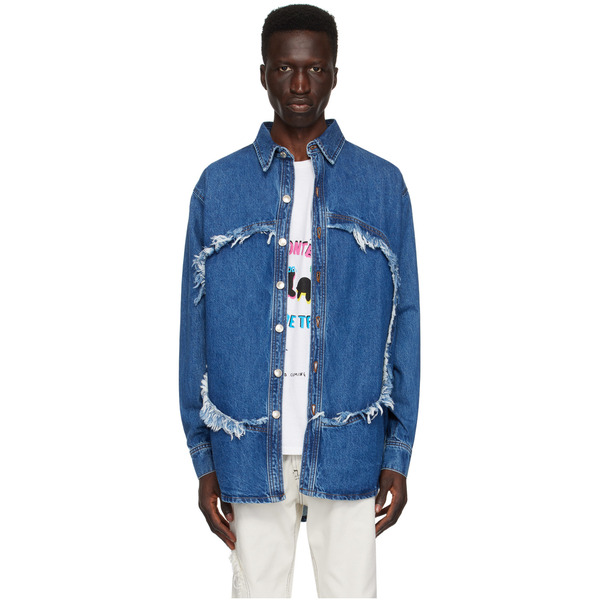 Edward Cuming Blue Frayed Denim Shirt 