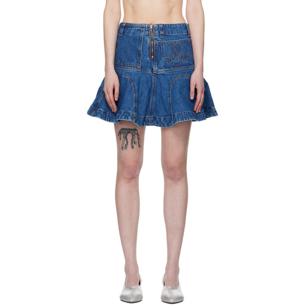  Edward Cuming Blue Godet Denim Miniskirt 