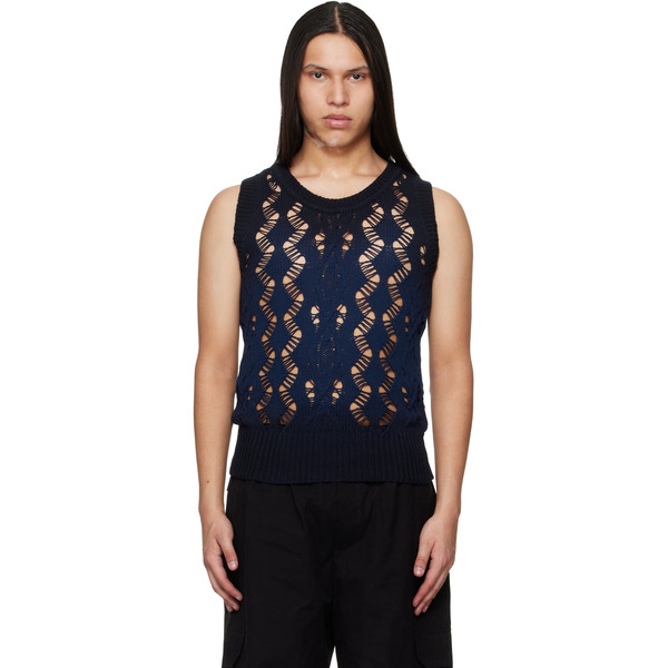  Egonlab Navy Textured Knit Tank Top 