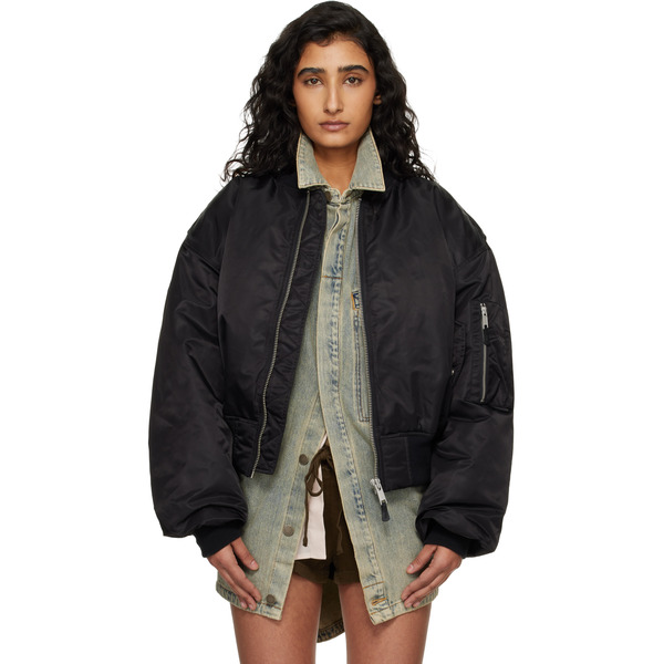  Entire Studios Black Cropped Broad Bomber Jacket 