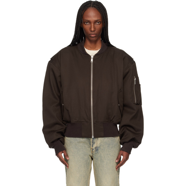  Entire Studios Brown Cropped Broad Suiting Bomber Jacket 