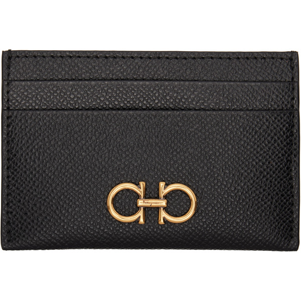  Ferragamo Black Gancini Card Holder 