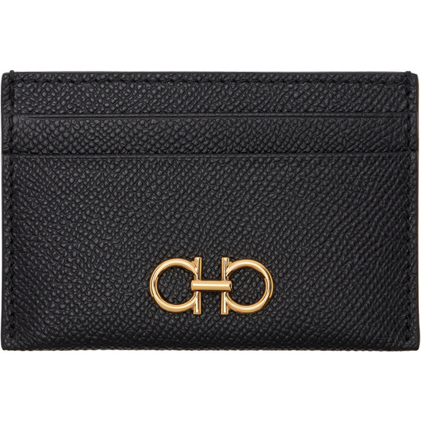  Ferragamo Black Gancini Credit Card Holder 