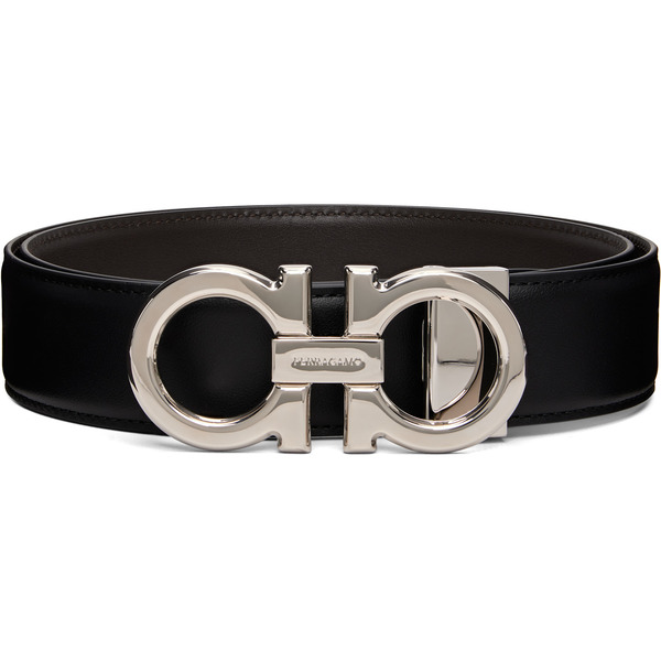  Ferragamo Black Reversible & Adjustable Gancini Belt 