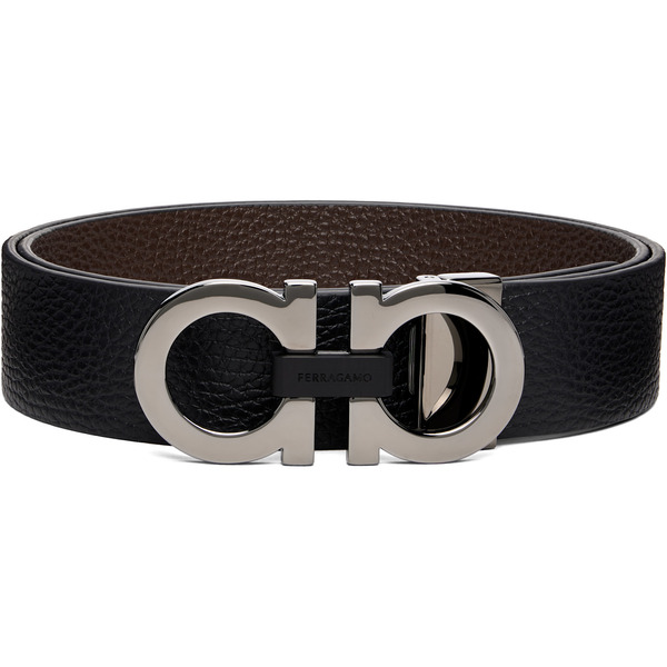  Ferragamo Black Reversible & Adjustable Gancini Belt 