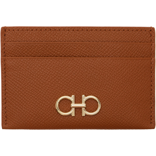  Ferragamo Brown Gancini Credit Card Holder 
