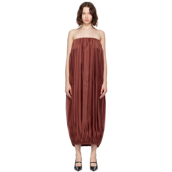  Ferragamo Burgundy Voluminous Bustier Maxi Dress 