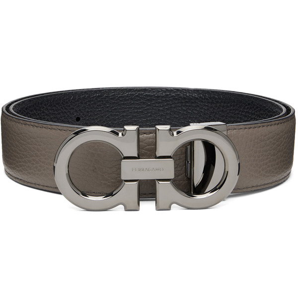  Ferragamo Gray & Black Adjustable & Reversible Belt 