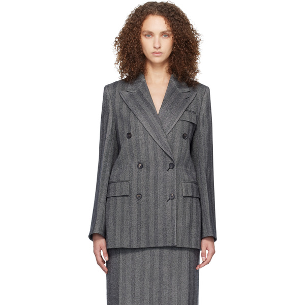  Ferragamo Gray Oversized Double Breasted Blazer 