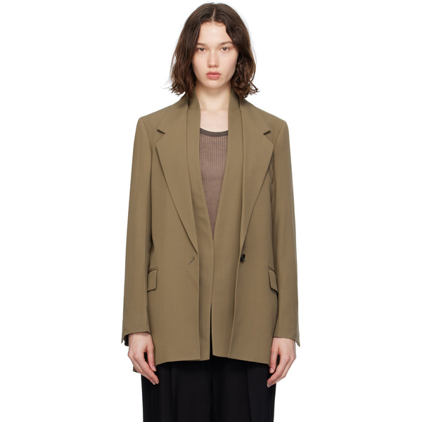  Ferragamo Khaki Single Breasted Blazer 