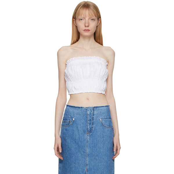  Frame White Smocked Strapless Tank Top 