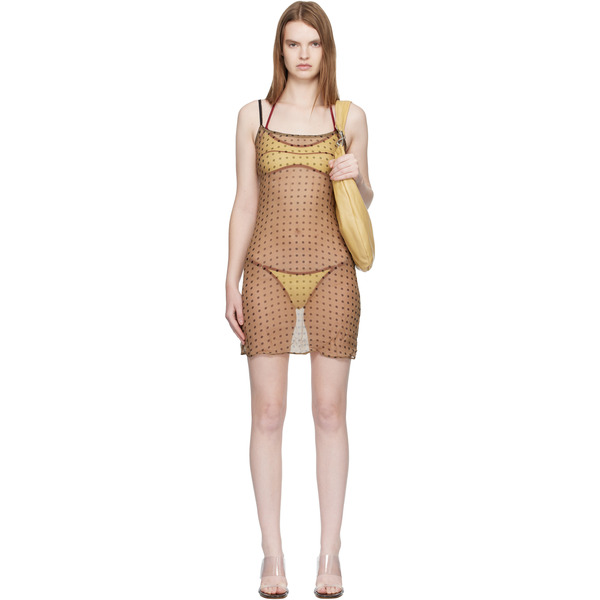 Fruity Booty Tan Polka Midi Dress 