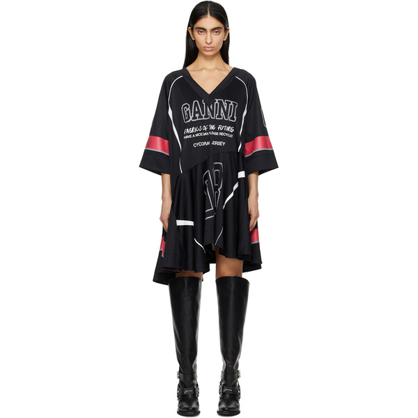  Ganni Black Future Mesh Oversized Minidress 