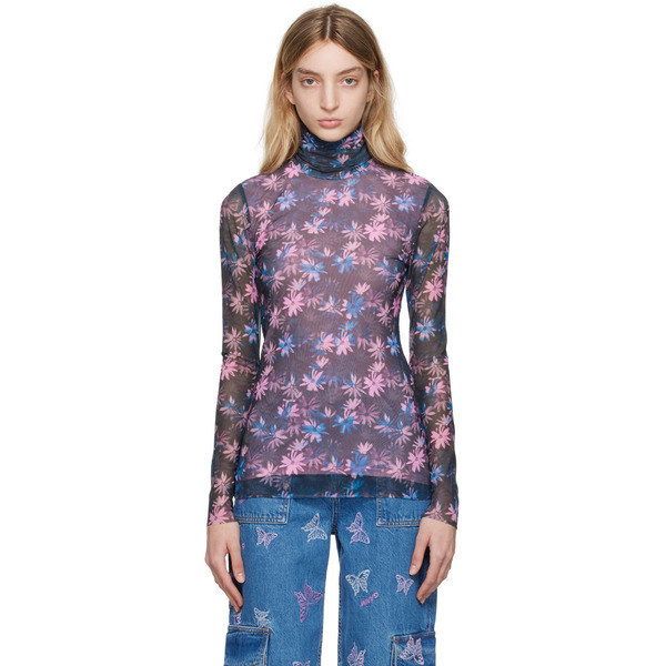  Ganni Black Printed Turtleneck 