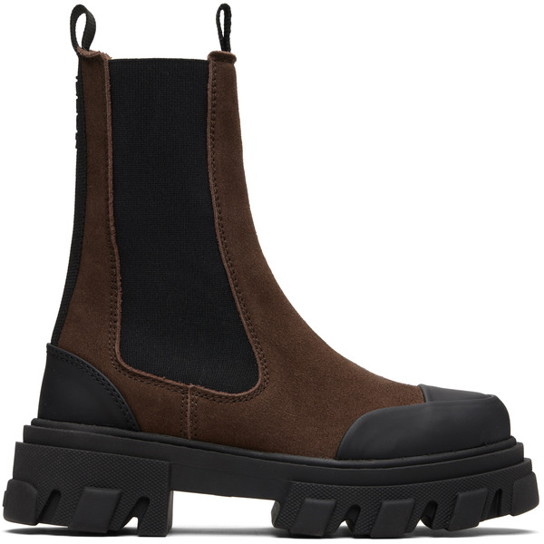  Ganni Brown Cleated Mid Chelsea Boots 