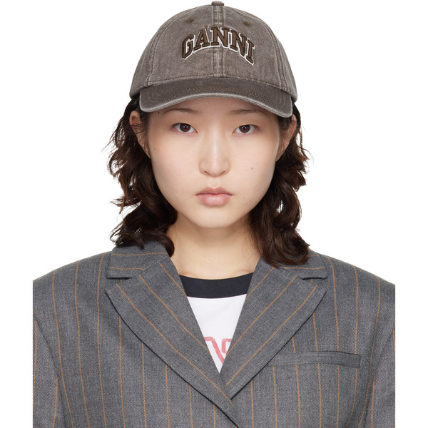  Ganni Brown Washed Canvas Cap 