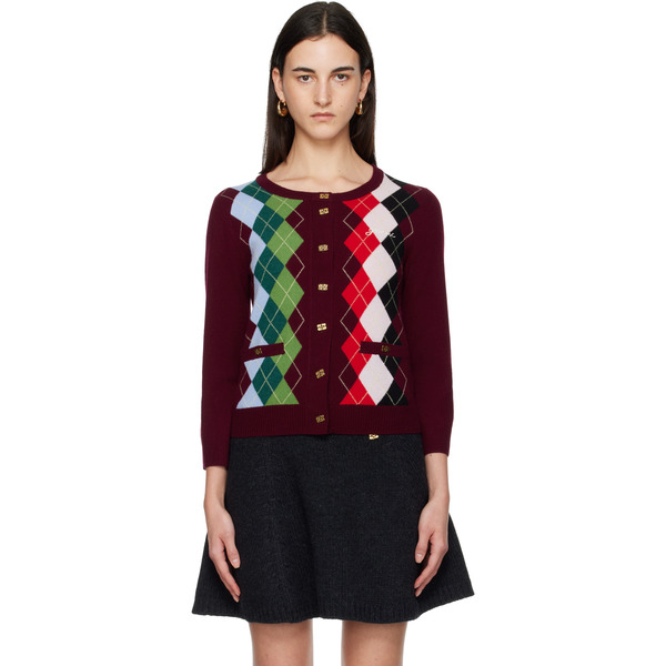  Ganni Burgundy Check Cardigan 