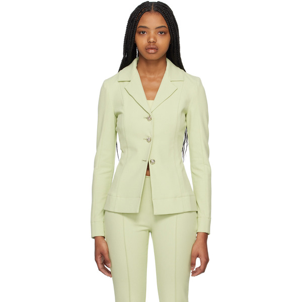  Ganni Green Notched Lapel Blazer 