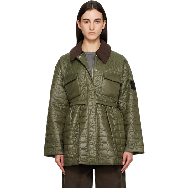  Ganni Green Quilt Midi Jacket 