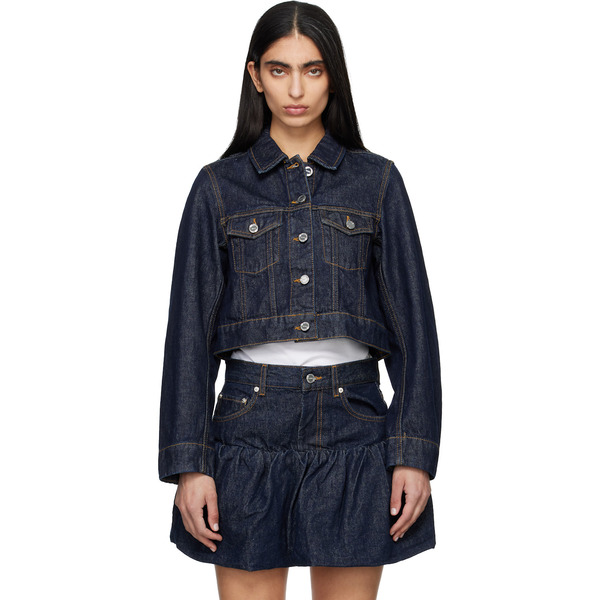  Ganni Navy Cropped Denim Jacket 