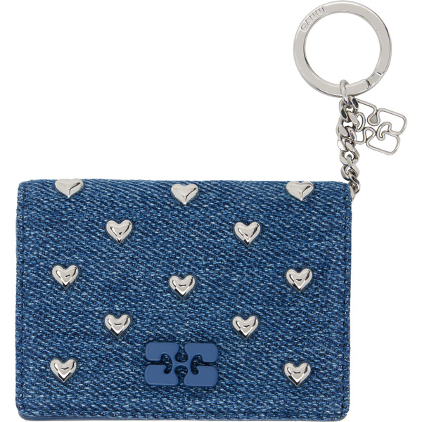  Ganni Navy Flap Heart Studs Bou Card Holder 