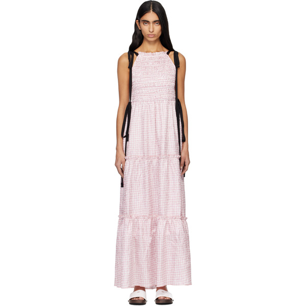  Ganni Pink Shibori Pleat Smock Maxi Dress 