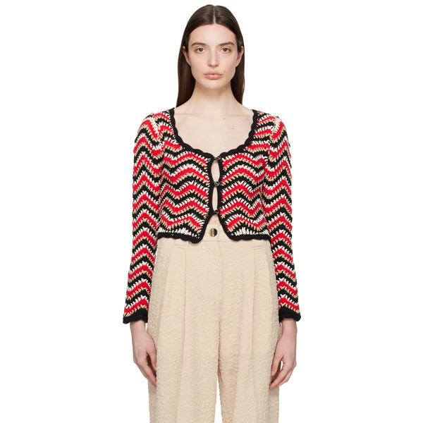  Ganni Red Chevron Cardigan 