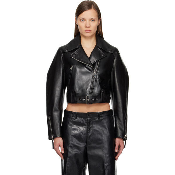  Givenchy Black Cropped Cocoon Leather Biker Jacket 