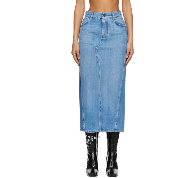  Givenchy Blue Slit Denim Maxi Skirt 