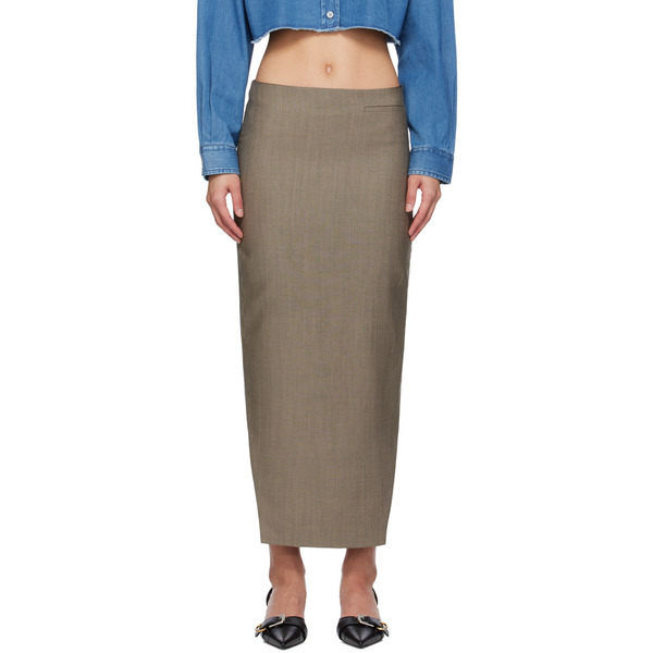  Givenchy Gray Front Kick Midi Skirt 