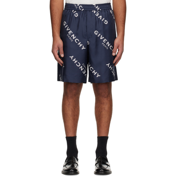  Givenchy Navy Silk Twill Bermuda Shorts 