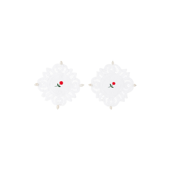  Gohar World White Embroidered Flower Lace & Pearl Coaster Set 