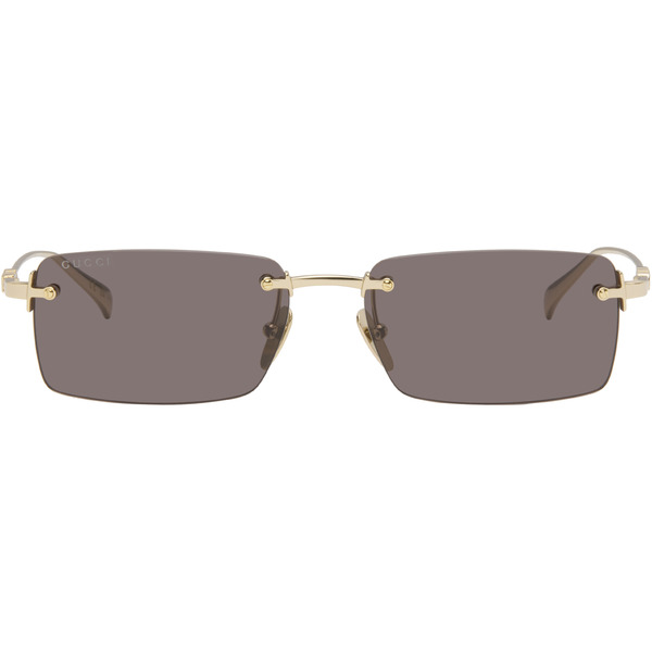  Gucci Gold Rectangular Frame Sunglasses 