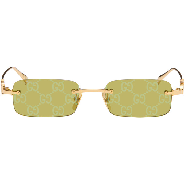  Gucci Gold Rectangular Frame Sunglasses 