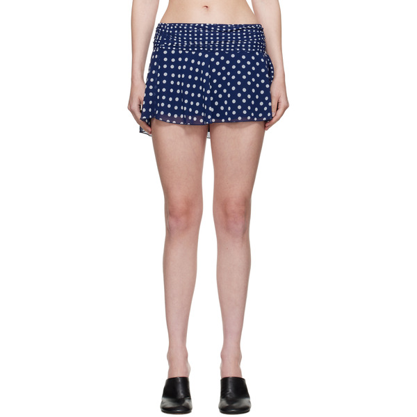  Guizio Navy Chiffon Slit Miniskirt 